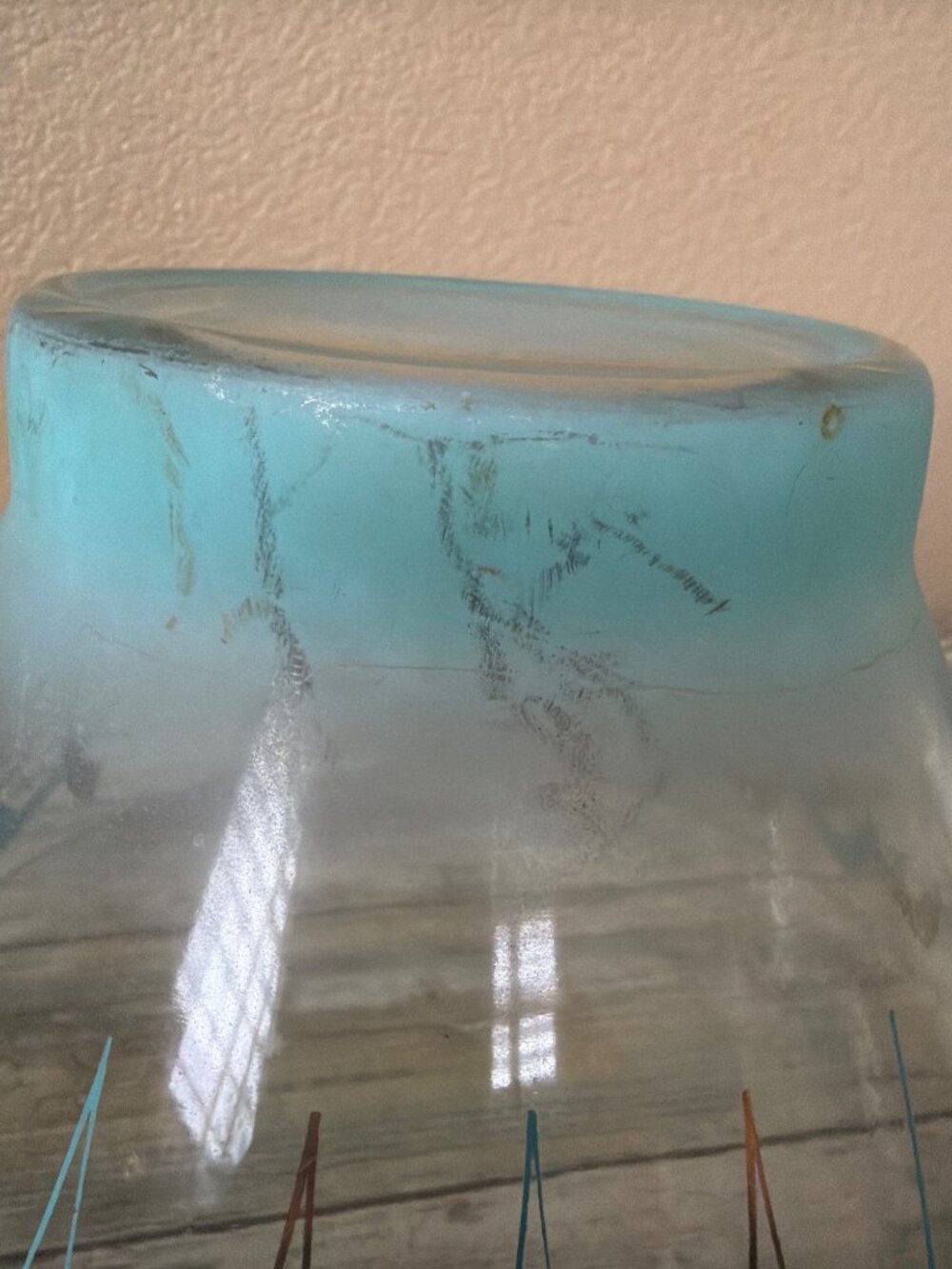 Vintage Anchor Hocking Blendo Atomic Happy Hour Chip Serving Bowl Turquoise Gold - Picture 10 of 13